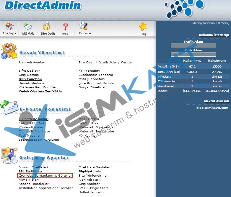 Directadmin zamanlanmış görevler