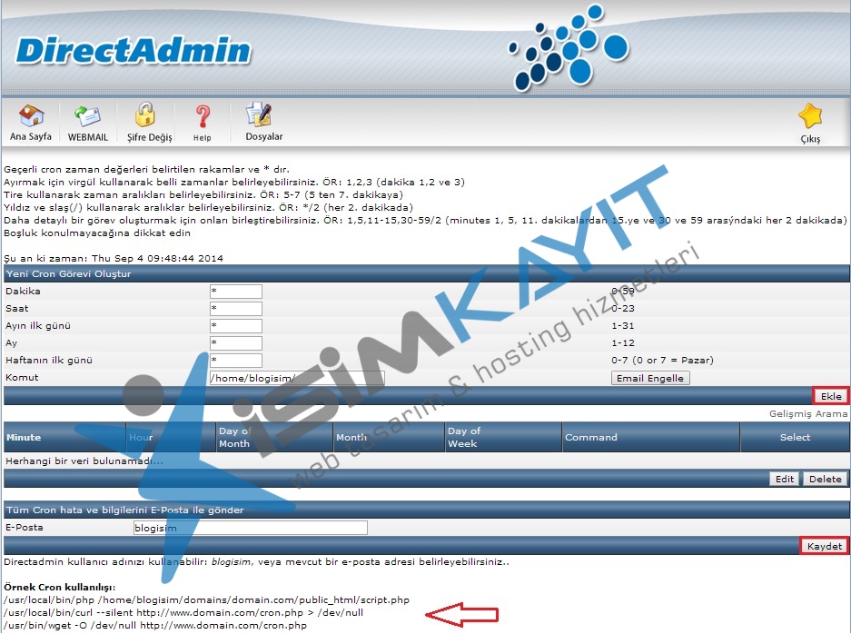 Directadmin zamanlanmış görevler