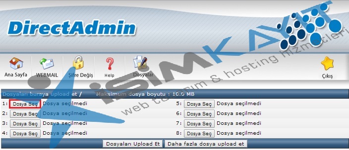 Directadmin dosya yöneticisi, dosya ekleme, silme, zip çıkartma