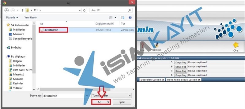 Directadmin dosya yöneticisi, dosya ekleme, silme, zip çıkartma