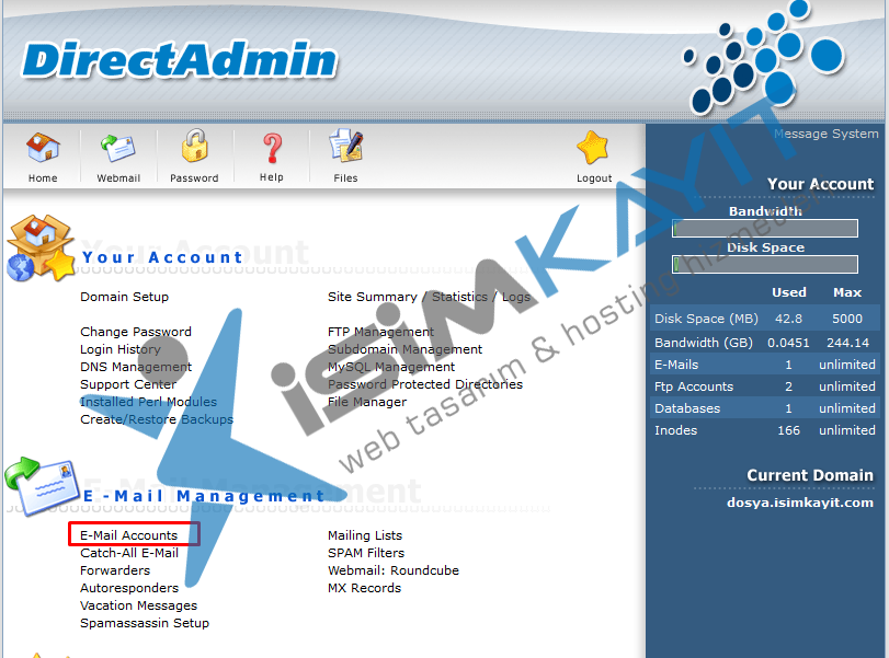 Directadmin email oluşturma ve yönetme