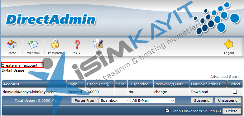 Directadmin email oluşturma ve yönetme