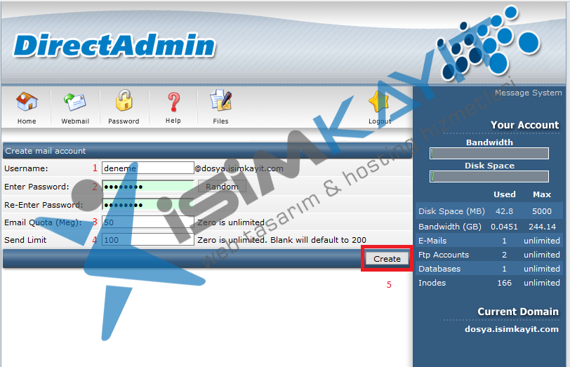 Directadmin email oluşturma ve yönetme