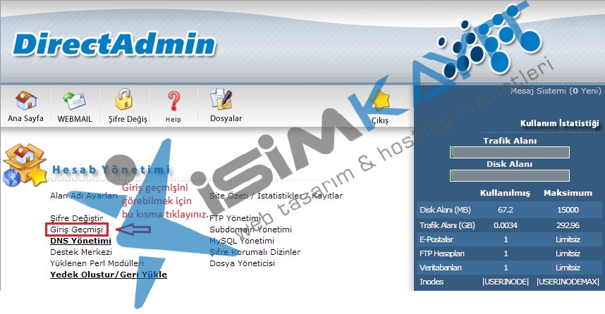 Directadmin giriş geçmiş kontrolü