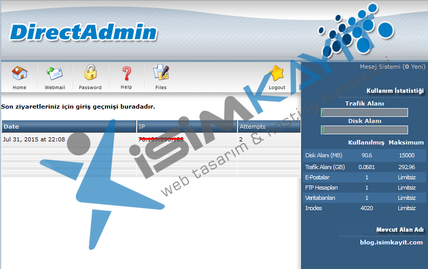 Directadmin giriş geçmiş kontrolü