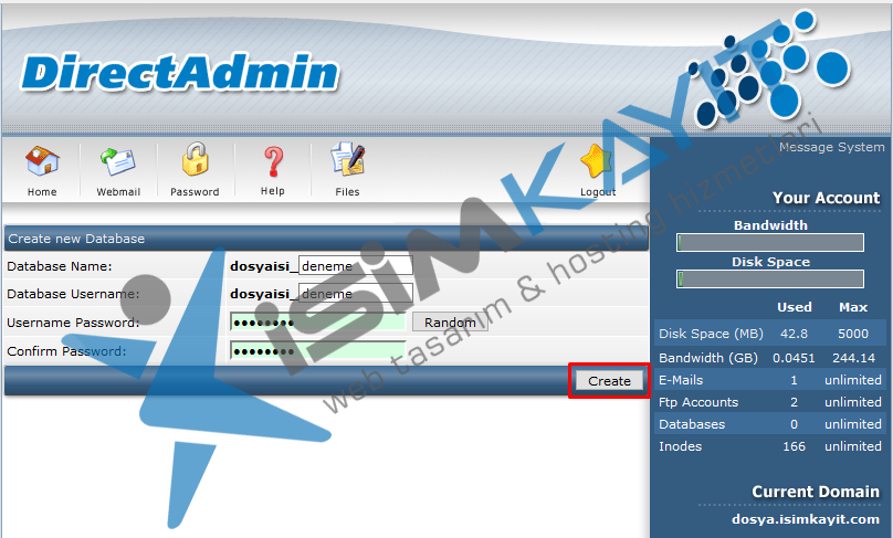 Directadmin Mysql veritabanı oluşturma ve yönetme