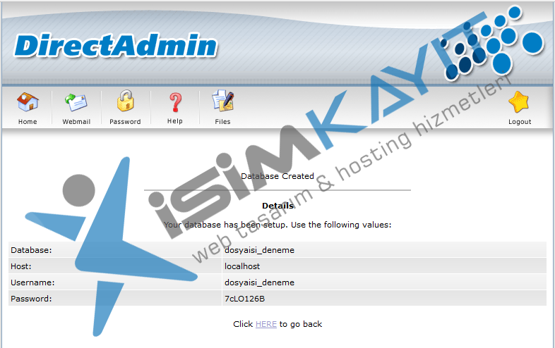 Directadmin Mysql veritabanı oluşturma ve yönetme