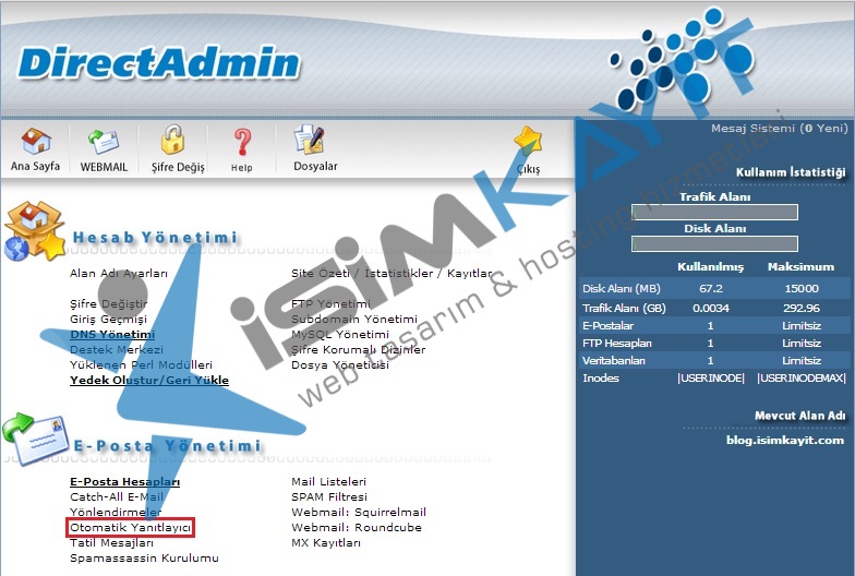 Directadmin otomatik yanıtlayıcı ayarlama