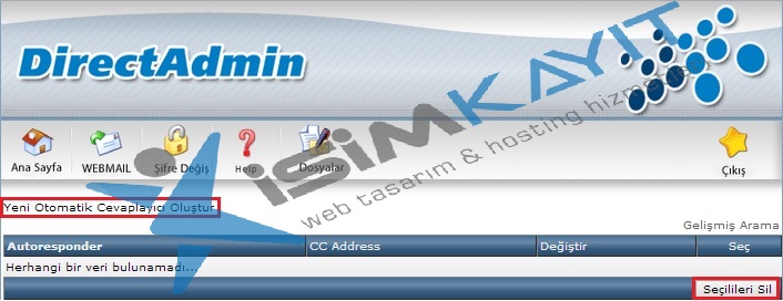 Directadmin otomatik yanıtlayıcı ayarlama