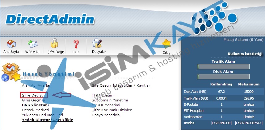 Directadmin kullanıcı şifre değiştirme