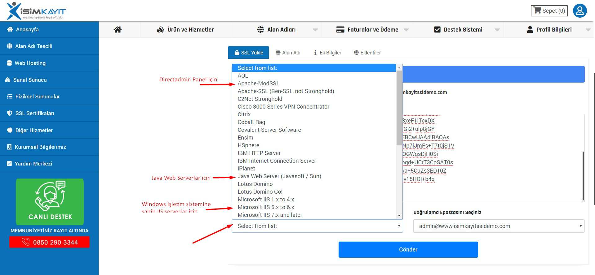 SSL Sertifika ürün yönetimi