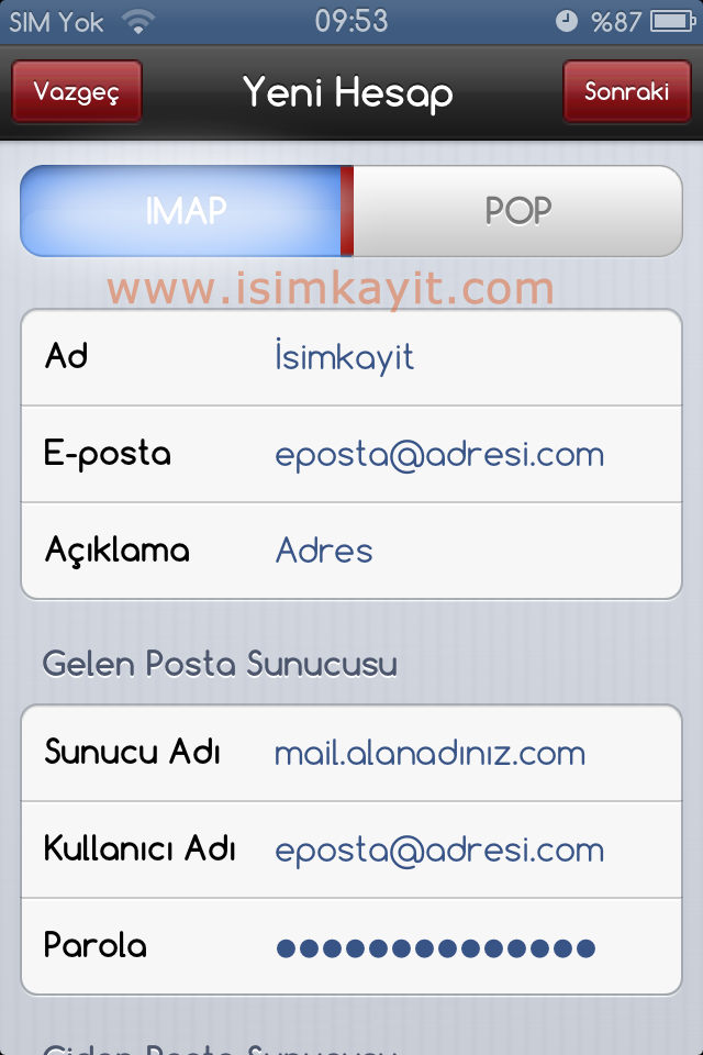 iPhone 3G 4 ve 4S POP İnternet Ayarları