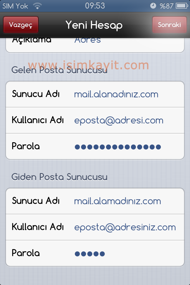 iphone mail ayarları ve eposta ayarlari