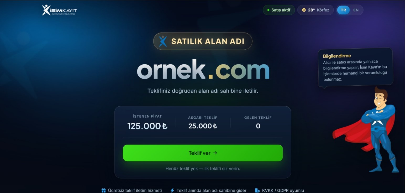 Satılık alan adı üzerinde yayınlanan domain satış sayfası