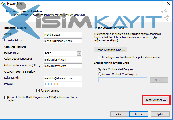 outlook kurulumu ayarları