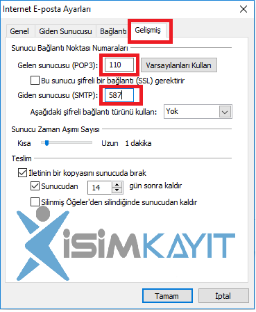 outlook kurulumu smtp ayarı
