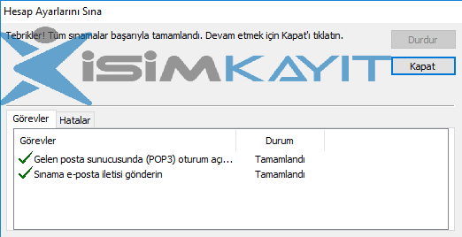 outlook kurulumu smtp ayarı