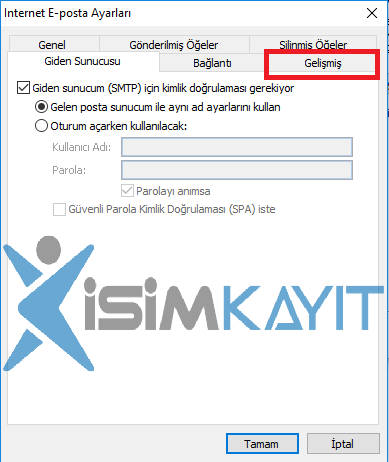outlook kurulumu imap ayarı