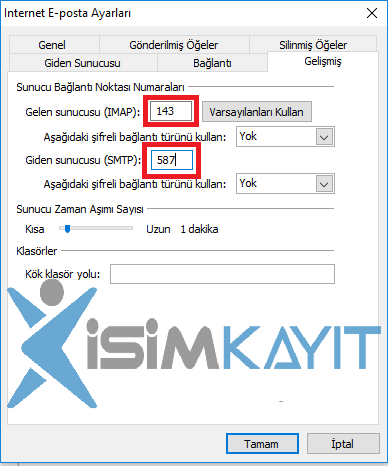 outlook kurulumu imap ayarı