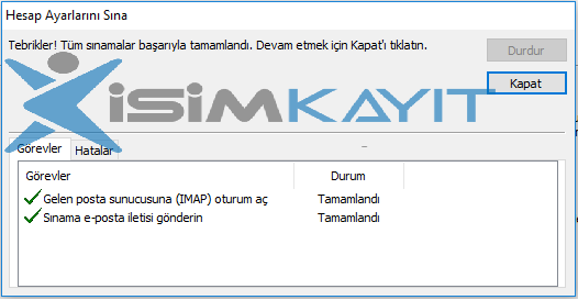 outlook kurulumu imap ayarı