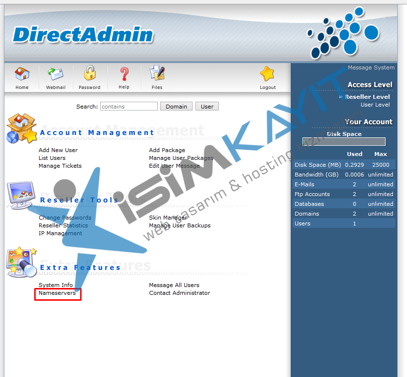 Directadmin isim sunucularını ayarlama