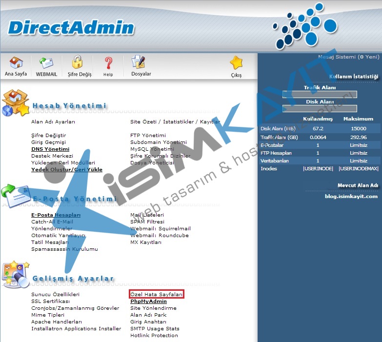 Directadmin özel hata sayfaları oluşturma