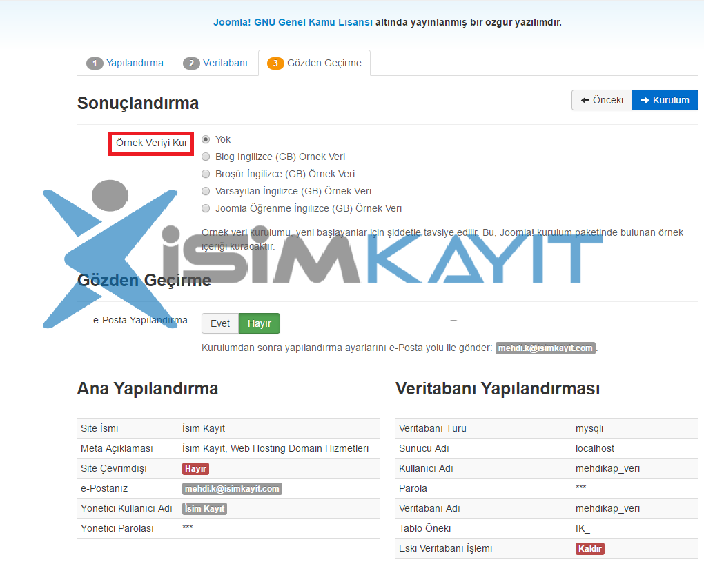 Joomla kurulumu