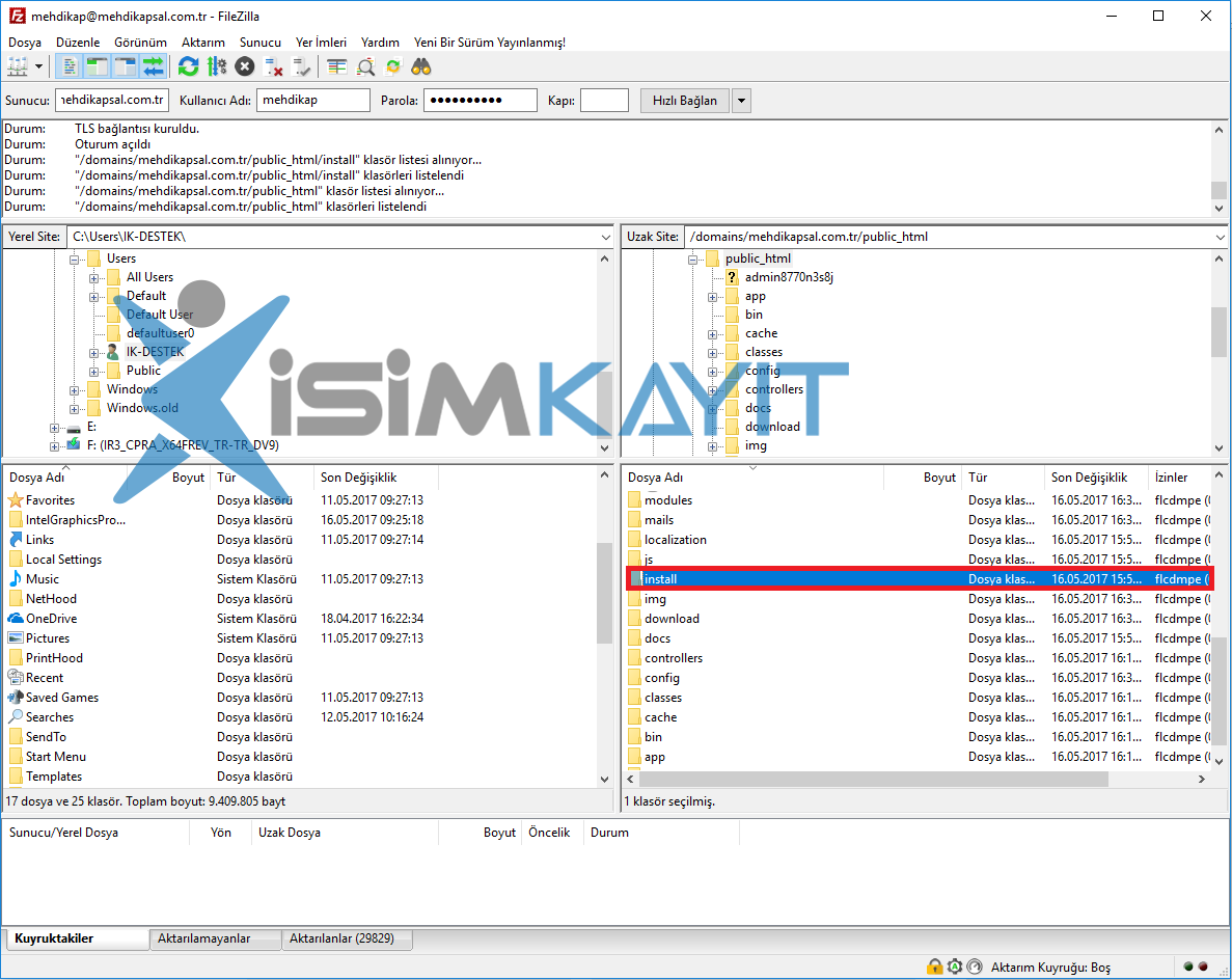 prestashop kurulumu install uyarısı