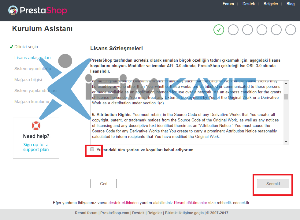 prestashop kurulumu lisans sözleşmesi
