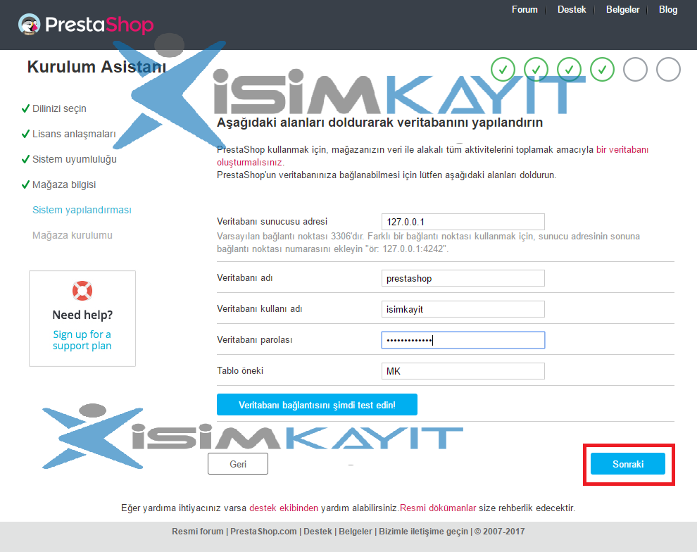 prestashop kurulumu veritabani