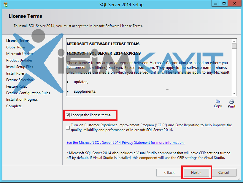 sqlserver 2014 express kurulumu
