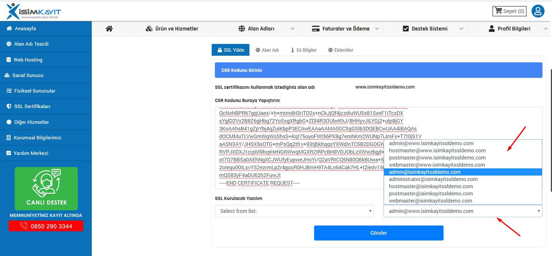 SSL Sertifika ürün yönetimi