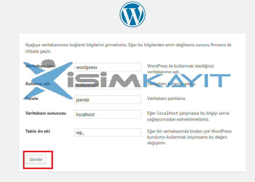 wordpress kurulum veri tabanı