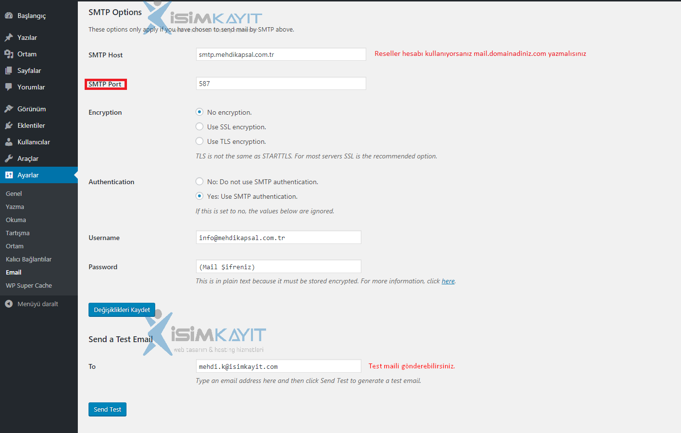 WordPress SMTP Sunucu Ayarları