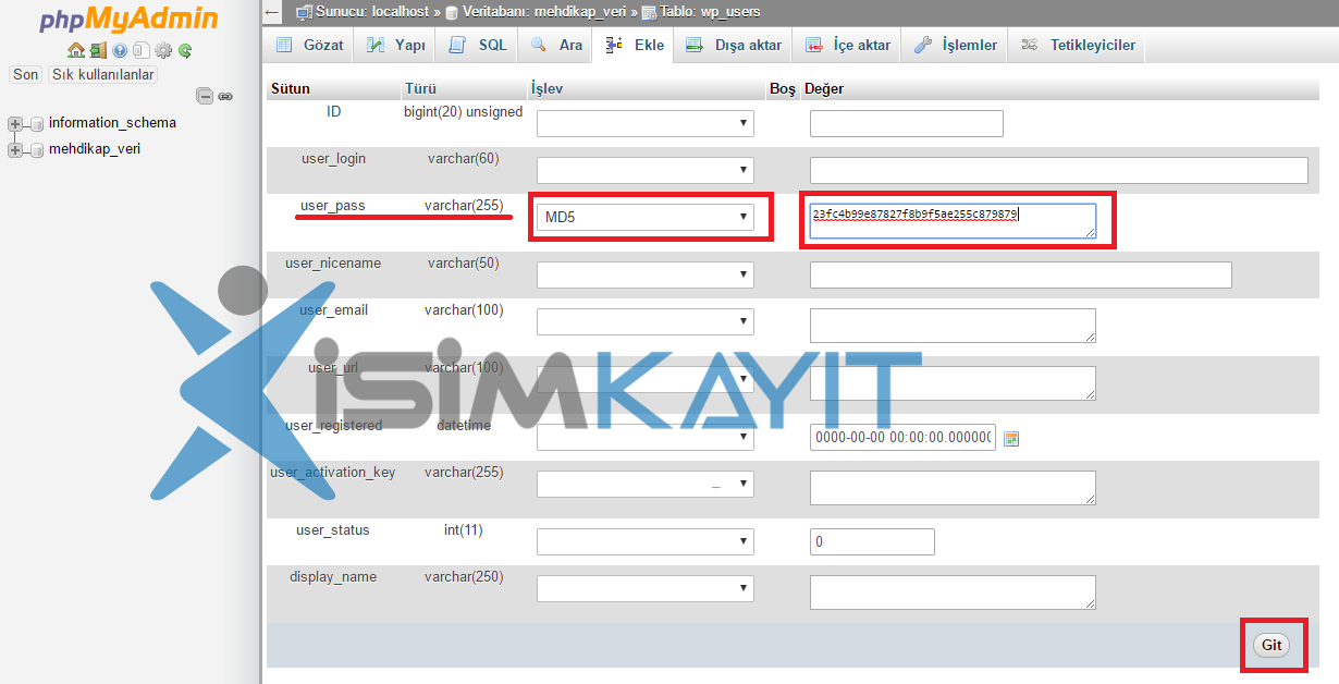 wordpress şifre