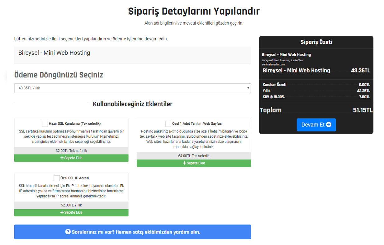 domain sipariş eklentidetayları