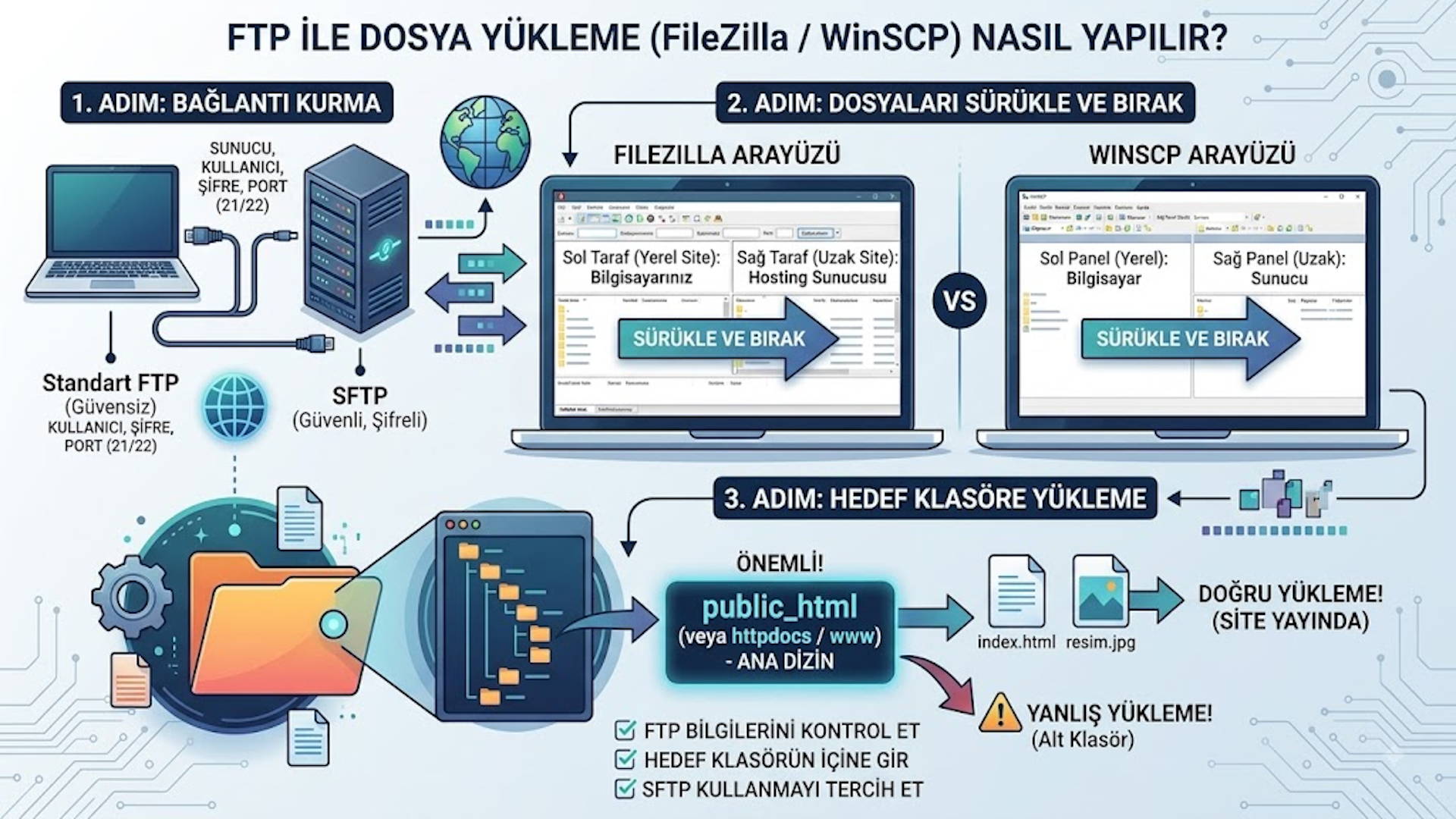 FTP ile dosya yükleme (FileZilla / WinSCP) nasıl yapılır?