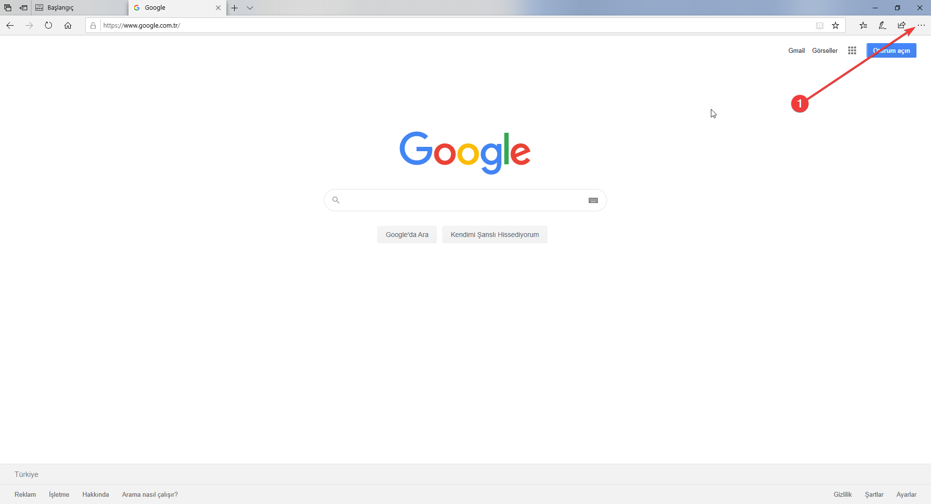 Microsoft Edge üç nokta menüsü
