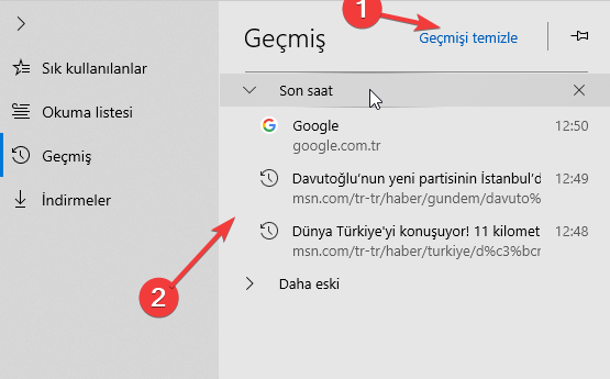 Microsoft Edge Tarama Verilerini Temizle