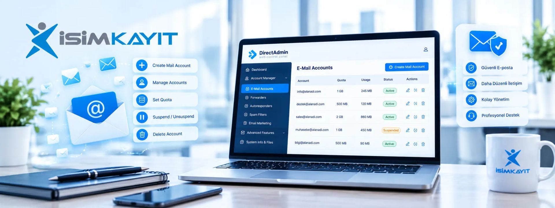 DirectAdmin E-Mail Hesabı Oluşturma Ve Yönetme
